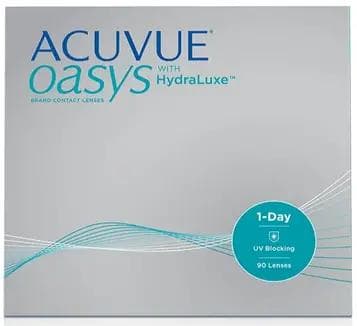Acuvue Oasys 1-Day with HydraLuxe daily disposable contact lenses (90 pack) box